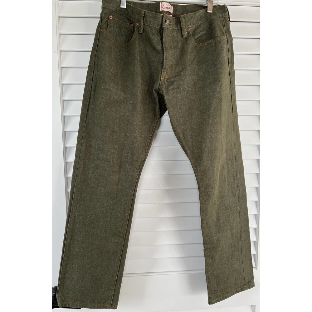 Lands' End Mens CANVAS Jeans Olive Green Size 34 EUC